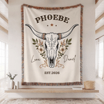 Personalised Western Cow Skull Tassel Blanket with Names and Year Home Decor Birthday Anniversary Gift for Couples 1