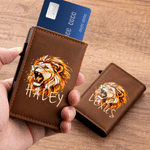 Personalized 3D-Effect Artwork Lion PU Leather RFID Blocking Pop Up Wallet with Name and Gift Box Business Trip Christmas Gift for Man 1