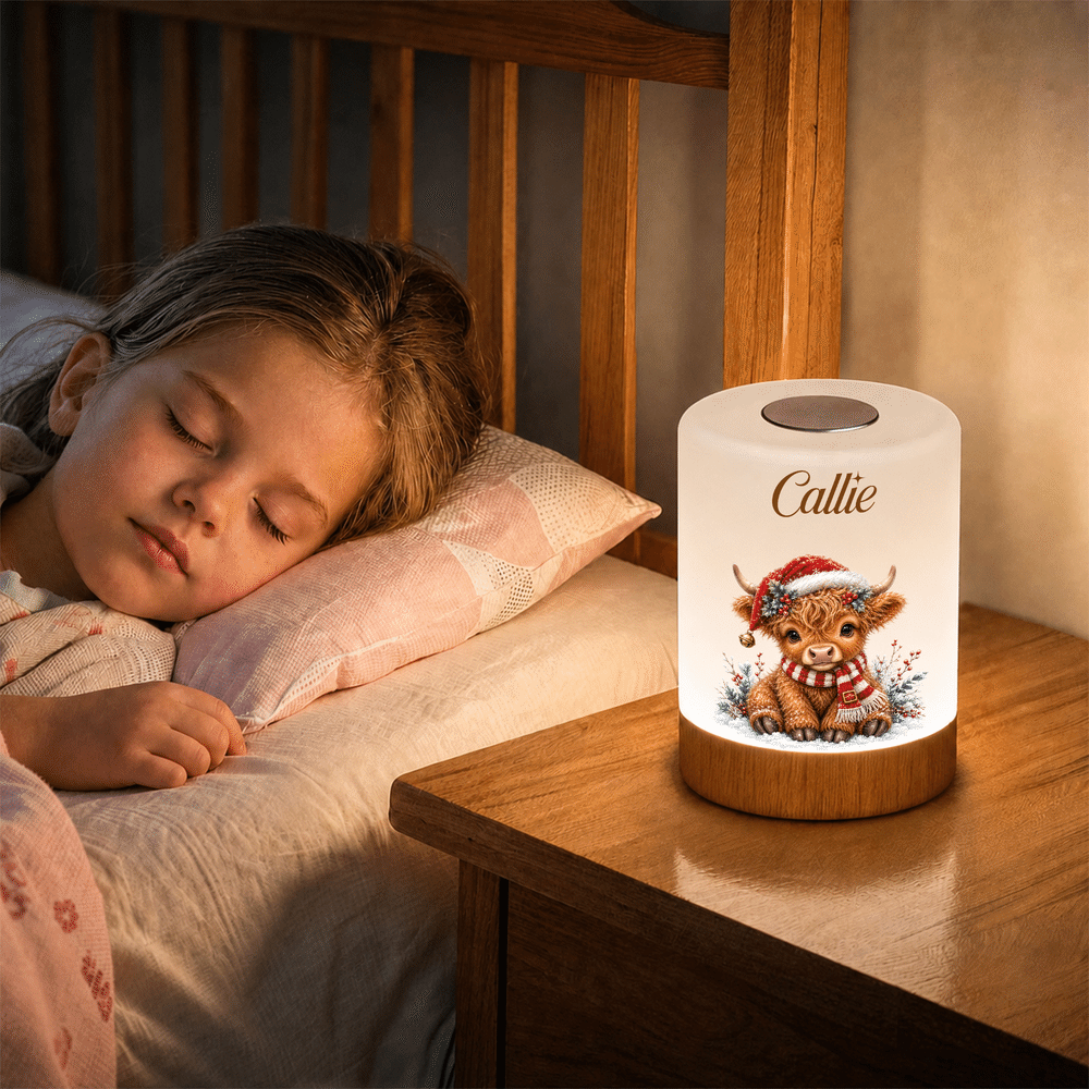 Personalised Christmas Theme Highland Cow Dimmable Touch Night Light with Name Bedroom Decor Christmas Gift for Kids 2