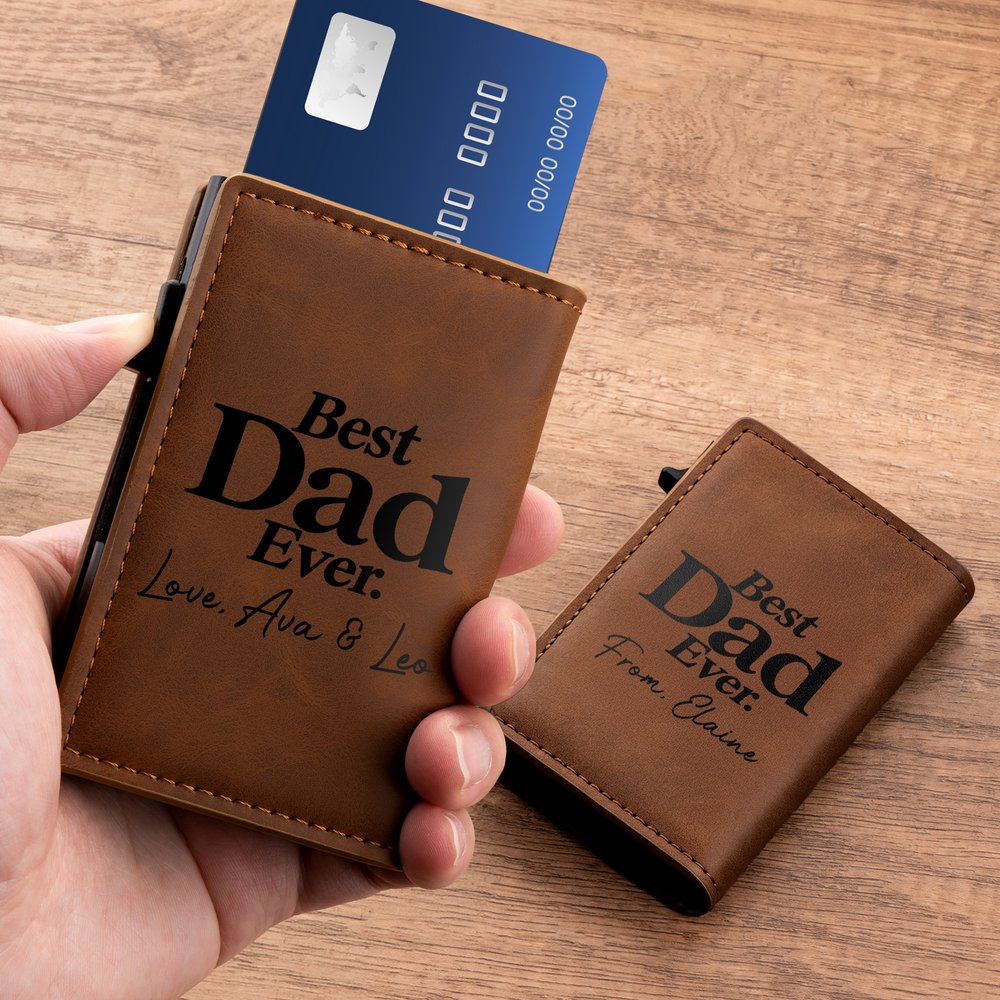Personalised Best Dad Ever PU Leather Pop Up Wallet with Text and RFID Card Holder Christmas Birthday Gift for Dad 1