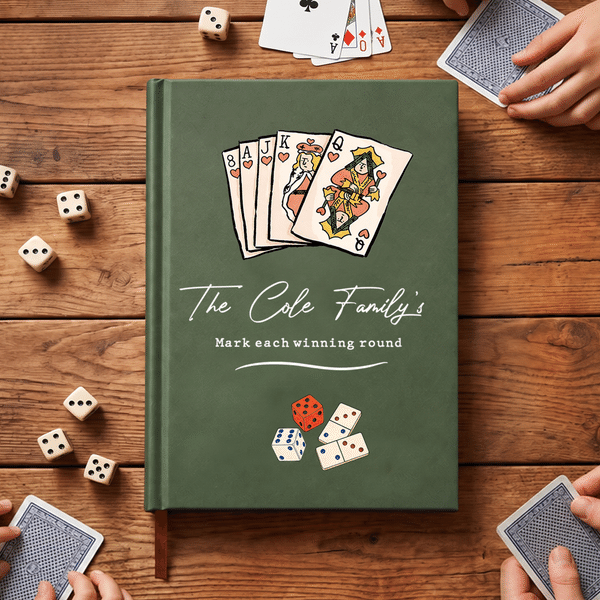 Personalised Vintage Hand-Drawn Poker Dice Game Score A5 Notebook with Text Daily Use Birthday Christmas Gift for Friends Gamers