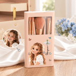 Personalized Birth Flower & Cute Cartoon Photo 5 Pcs Makeup Brush Case Set with Name Birthday Christmas Gift for Girls Women 7