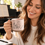 Taza de café de cerámica de 12 oz con asa y nombre grabado, con ilustración personalizada de un músico; ideal para el uso diario como regalo de cumpleaños para un amigo músico 2