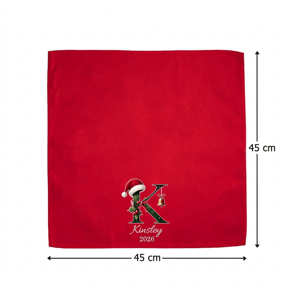 Personalisierte Tisch Serviette mit Weihnachtsmütze | mit Namen und Initiale | aus 100% Baumwolle | Weihnachtsgeschenk für Familie Freunde 7