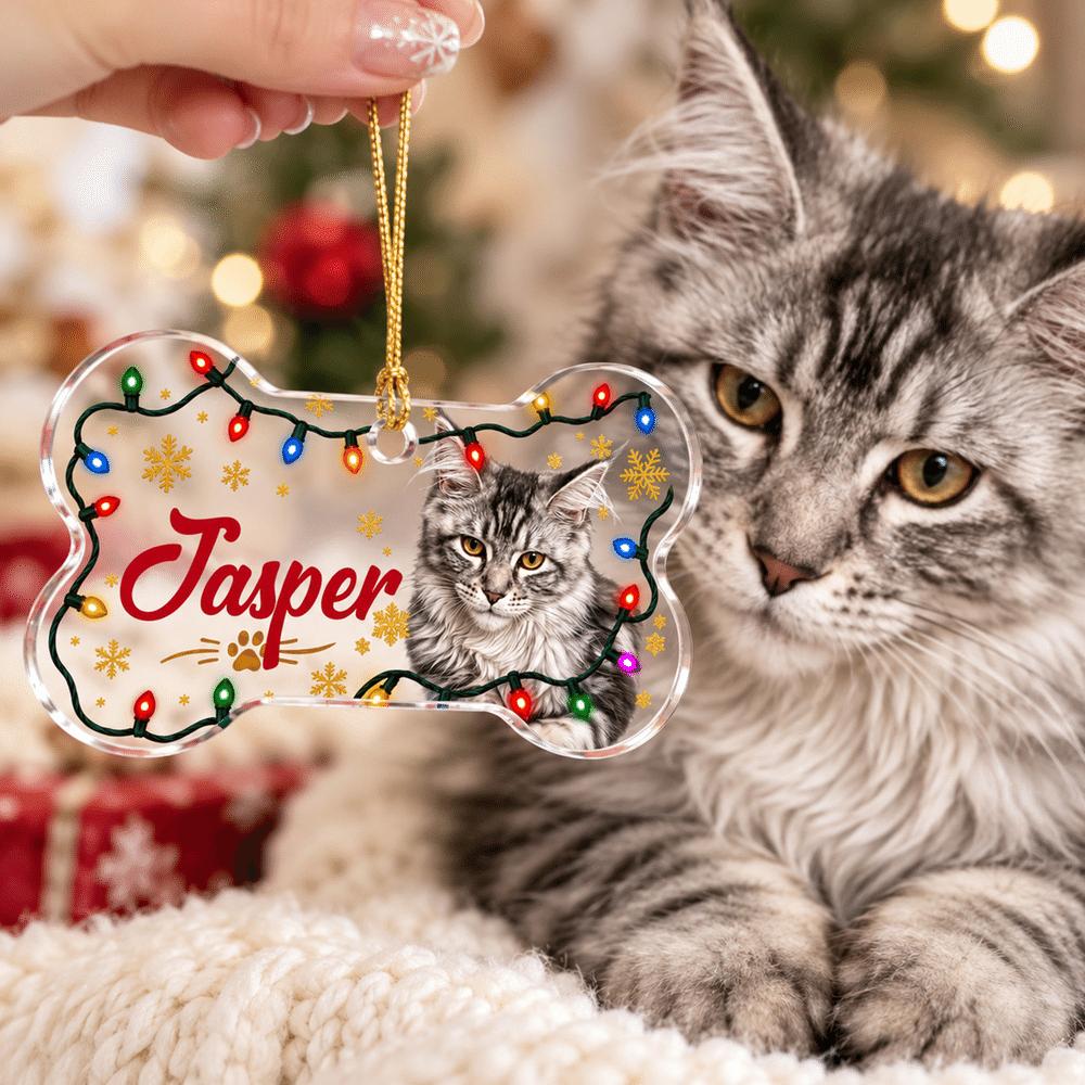 Personalised Christmas String Light Bone Shape Acrylic Ornament with Photo and Name Christmas Tree Decor Holiday Gift for Pet Owners 4