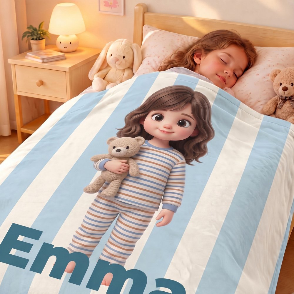 Personalized 3D-Effect Artwork Cartoon Style Kid Photo Soft Throw Blanket with Name Home Decor Christmas Birthday Gift for Kid 7