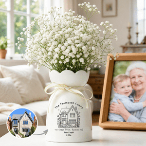 Personalized Simple Line Drawing Style House Photo Ceramic Vase with Title Text and Year  Housewarming Gift for Newlywed Couple Family