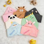 Personalised Cute Animal Embroidered Name Hooded Bath Towel Summer Pool Bath Essential Baby Shower Birthday Gift for Newborns Kids 2