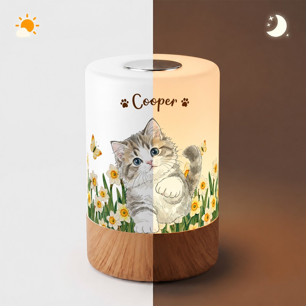 Personalised Hand-Drawn Style Birth Flower Dimmable Touch Night Light with Name and Photo Daily Use Birthday Gift for Pet Lover Friend Woman 9