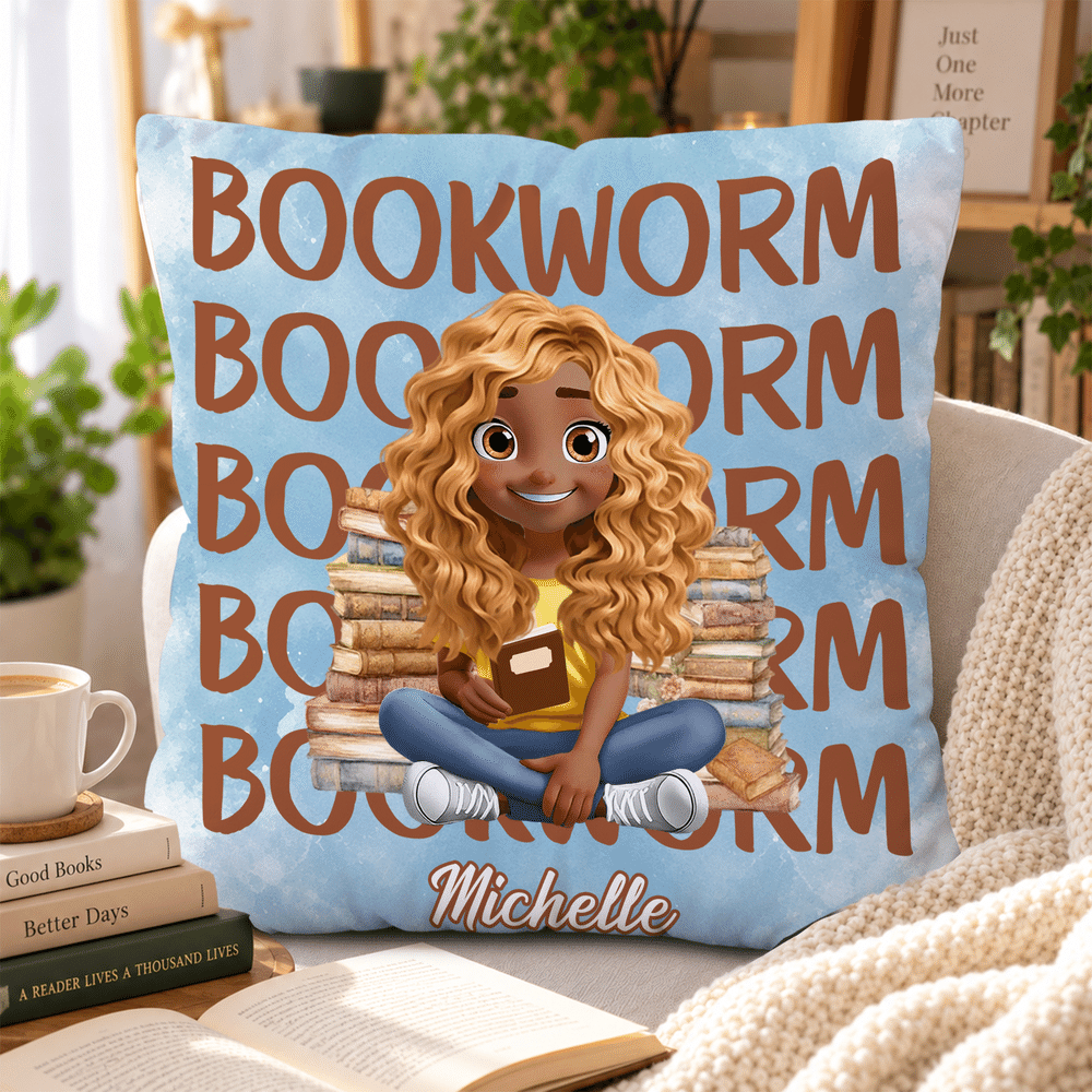 Personalised One More Chapter Reading Cartoon Character Cosy Cushion Cover with Name and Quote Home Decor Christmas Gift for Bookworms 3