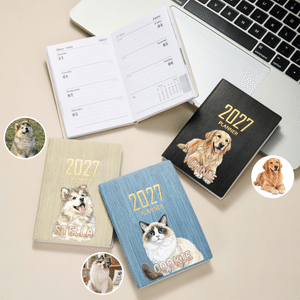 Personalised Watercolor Style Pet Photo Mini 2027 Planner Journal Notebook with Name and Weekly Monthly Planner Pages Christmas Gift for Pet Owner