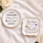 Personalized Best Friend Birth Flower Gold Rim Ceramic Trinket Jewellery Dish with 2 Names Birthday Anniversary Party Gift for Sisters Friends 3