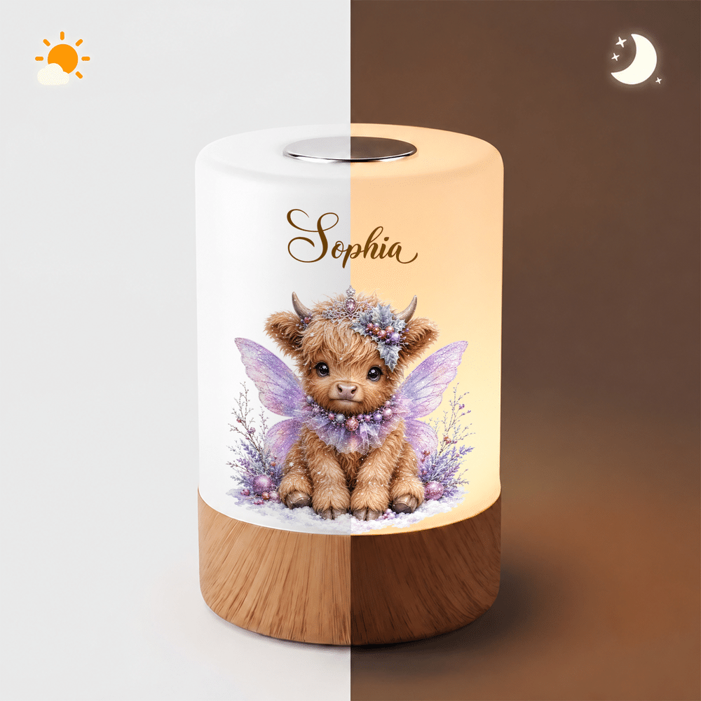 Personalised Christmas Theme Highland Cow Dimmable Touch Night Light with Name Bedroom Decor Christmas Gift for Kids 9