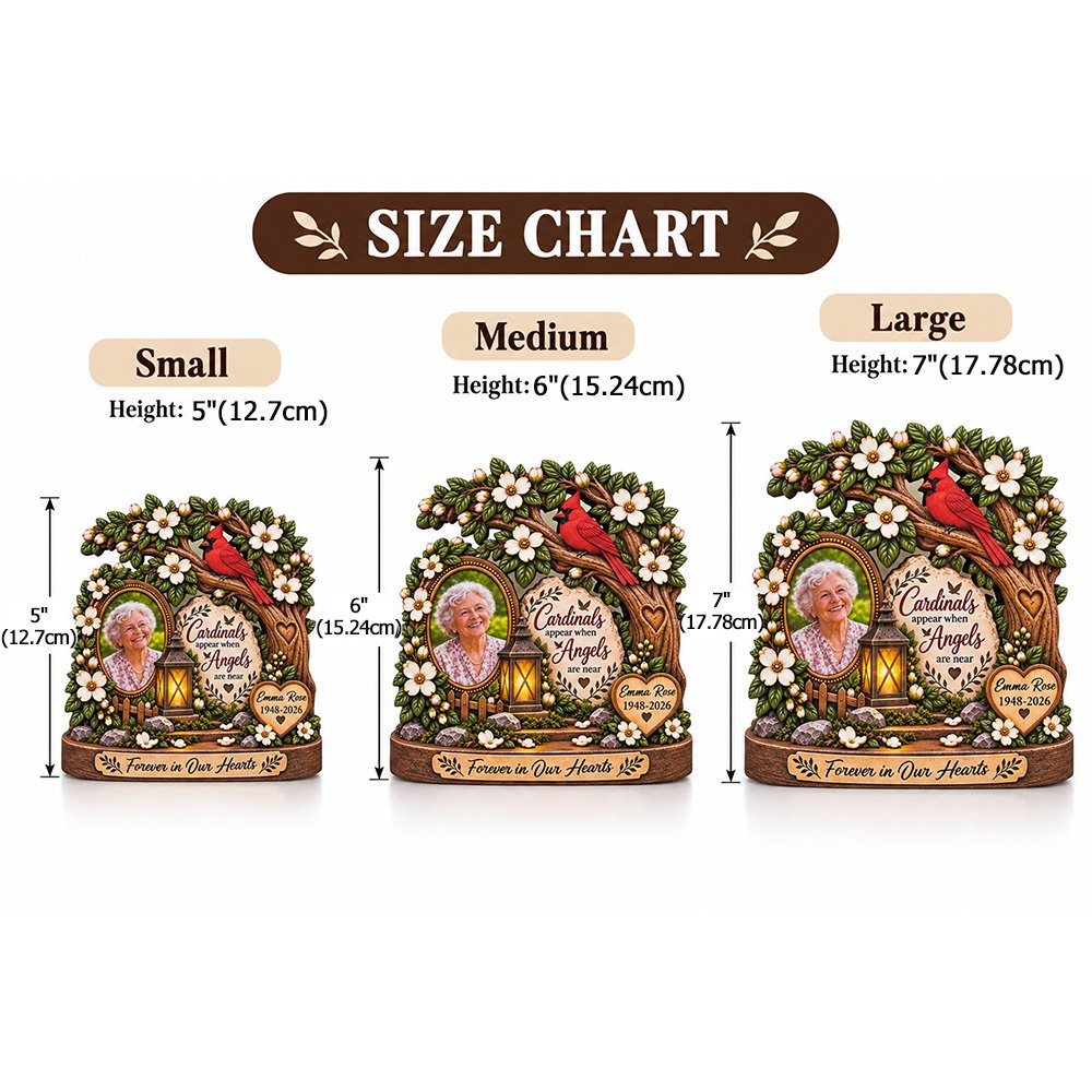 Personalised 3D-Effect Artwork Red Cardinal Tree Photo Layered Wooden Decoration with Year and Text Sympathy Memorial Gift for Family 9