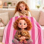 Personalized 3D-Effect Artwork Cartoon Style Kid Photo Soft Throw Blanket with Name Home Decor Christmas Birthday Gift for Kid 6