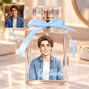 Personalised Watercolor Comic Style Photo Refillable Glass Perfume Bottle with Name Gift Exchange Birthday Christmas Gift for Women Man