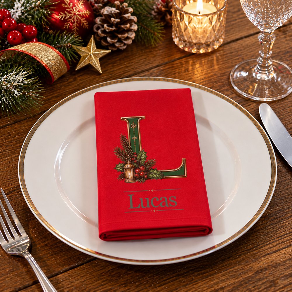 Personalized Christmas Theme Initial 100% Cotton Napkin with Name Table Decor Christmas Gift for Family Friends 2