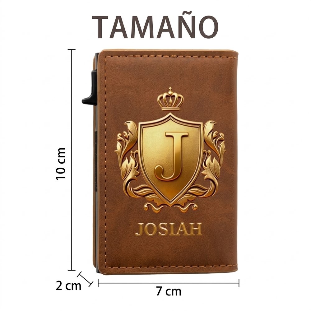 Cartera emergente personalizada de cuero PU con bloqueo RFID, escudo de corona 3D, nombre y caja - Regalo de Navidad y viaje para hombres 10