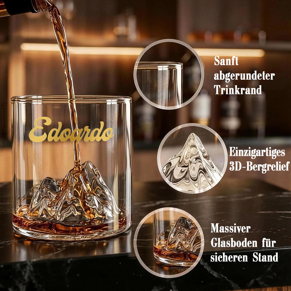 Personalisiertes 3D-Bergrelief Whiskyglas mit goldenem Namen | 300 ml Tumbler | Geburtstags- & Weihnachtsgeschenk für Männer & Whiskyliebhaber 8