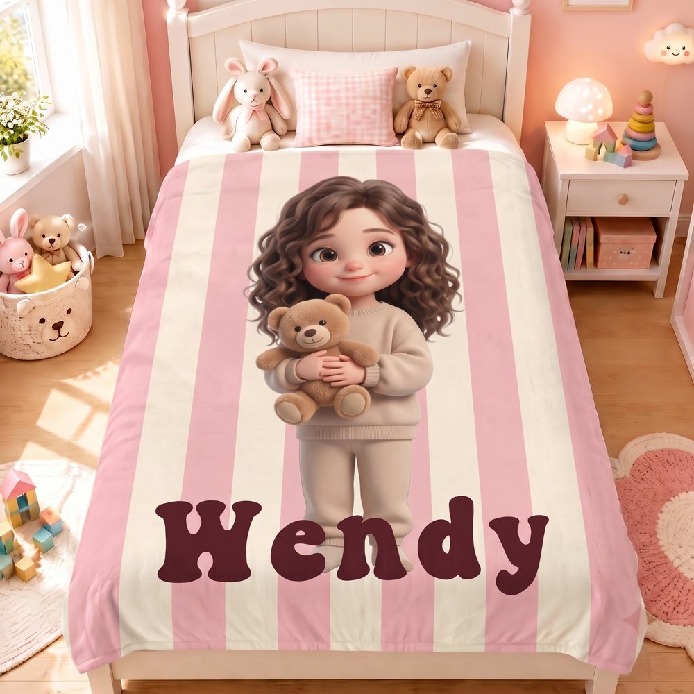 Personalized 3D-Effect Artwork Cartoon Style Kid Photo Soft Throw Blanket with Name Home Decor Christmas Birthday Gift for Kid 5