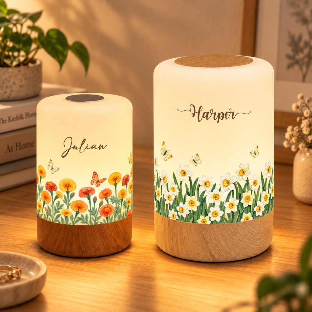 Personalised Birth Flower Dimmable Touch LED Night Light with Name and Remote Control Home Decor Birthday Gift for Family Friend Mum 6