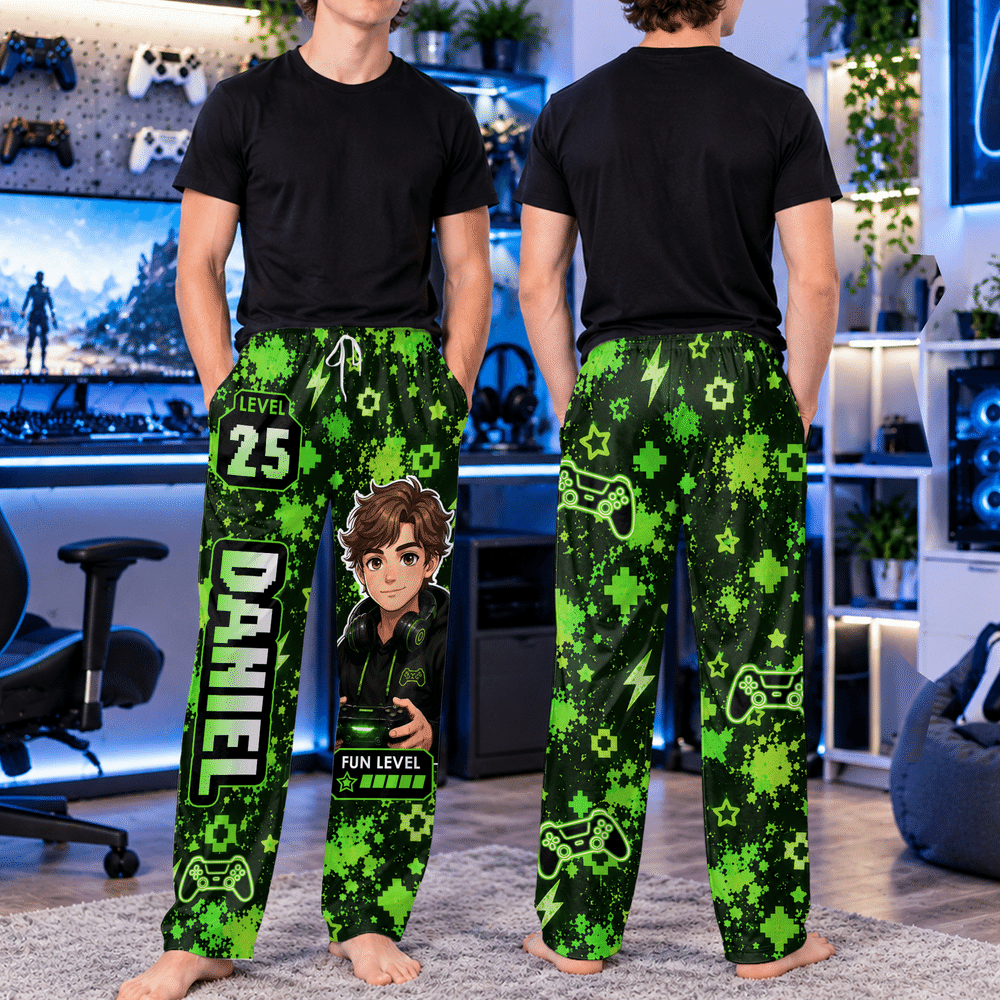 Individuell gestaltete, weiche Pyjama-Hose mit Cartoon-Motiv für Gamer, mit Namen und Alter – Alltagskleidung, Geburtstags- und Weihnachtsgeschenk für Jungen und Mädchen, die gerne spielen 5