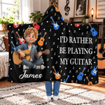 Personalized 3D-Style Art Cartoon Guitarist Photo Soft Hooded Blanket with Name Birthday Christmas Gift for Guitarist Music Lover 1