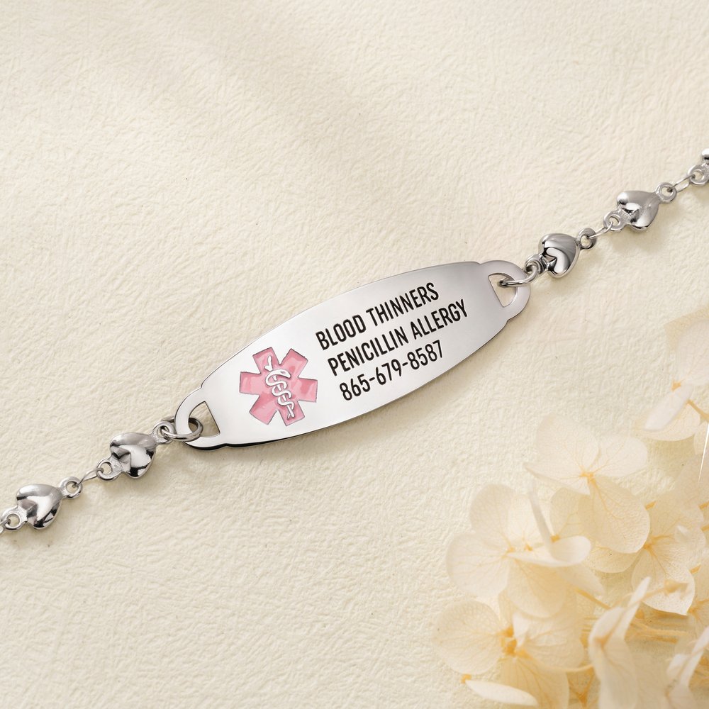 Personalized Medical Alert ID Bracelet with Engraved Medical Info Birthday Gift for Woman Diabetic Allergy Epilepsy Patient 5