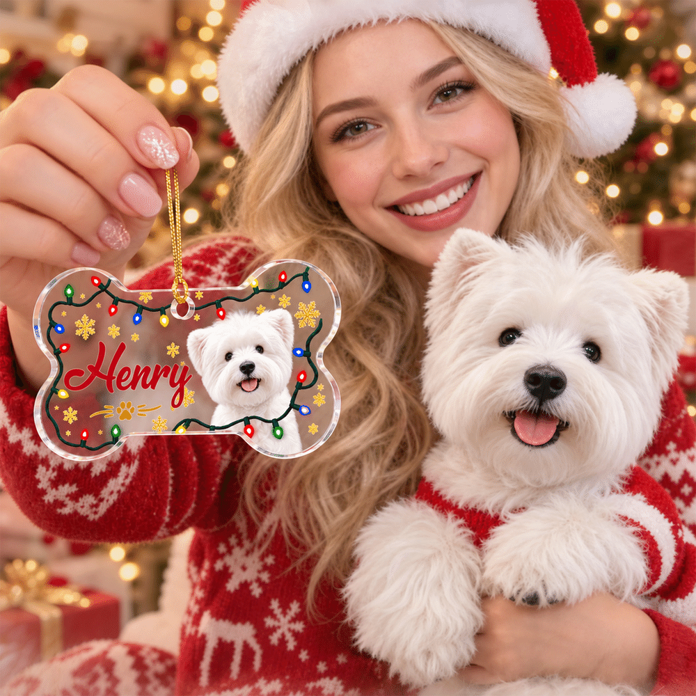 Personalised Christmas String Light Bone Shape Acrylic Ornament with Photo and Name Christmas Tree Decor Holiday Gift for Pet Owners 5