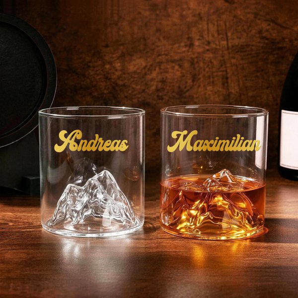 Personalisiertes 3D-Bergrelief Whiskyglas mit goldenem Namen | 300 ml Tumbler | Geburtstags- & Weihnachtsgeschenk für Männer & Whiskyliebhaber