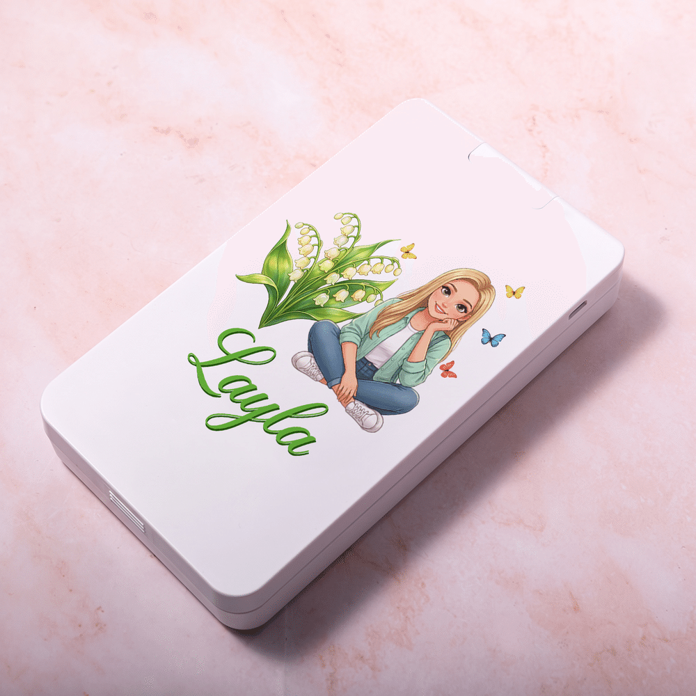Personalized Birth Flower Butterfly 3D-Effect Artwork Cartoon Character Photo Makeup Brush Set with Name and LED Mirror Birthday Gift for Women 7