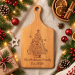 Personalized Christmas Tree Design Reversible Wooden Charcuterie Cutting Board with Handle and Text Housewarming Christmas Gift for Family Friends 4
