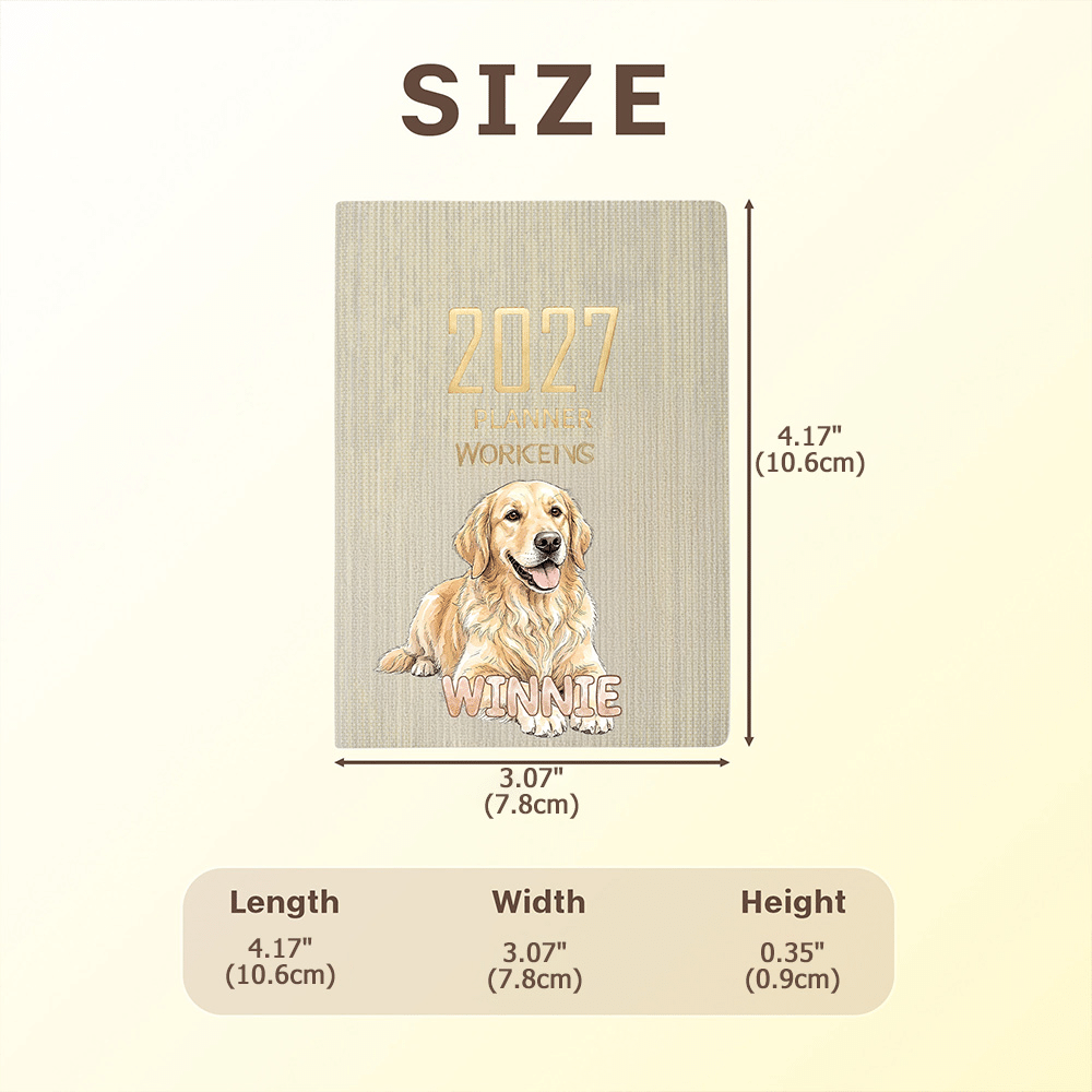 Personalised Watercolor Style Pet Photo Mini 2027 Planner Journal Notebook with Name and Weekly Monthly Planner Pages Christmas Gift for Pet Owner 6