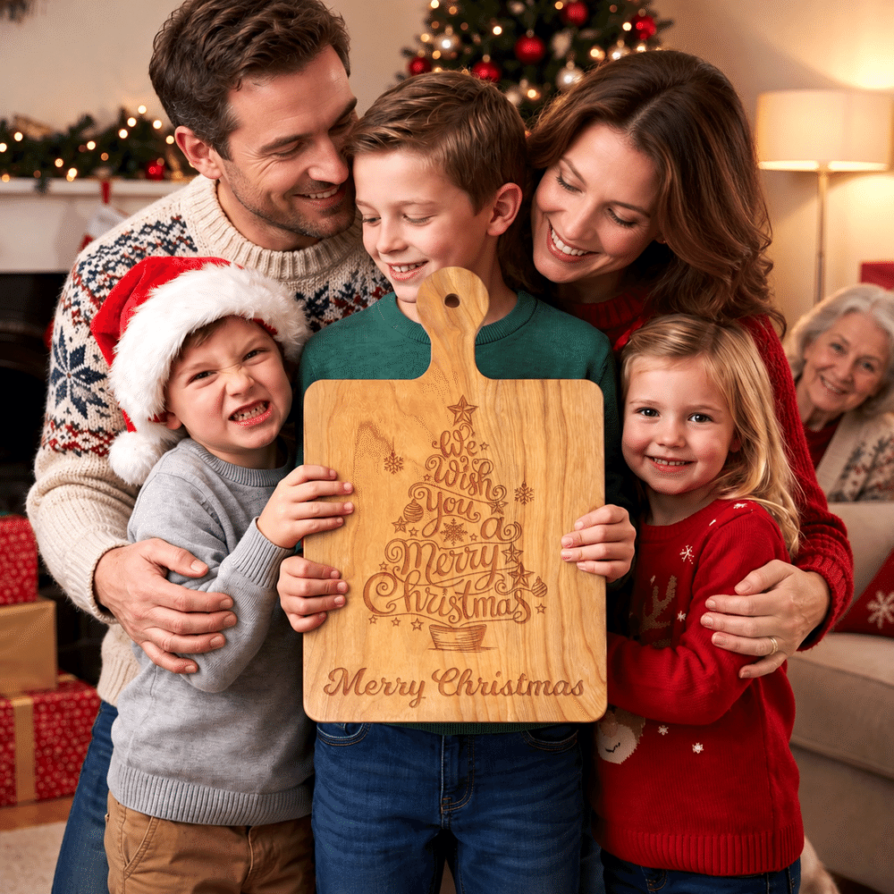 Personalized Christmas Tree Design Reversible Wooden Charcuterie Cutting Board with Handle and Text Housewarming Christmas Gift for Family Friends 5