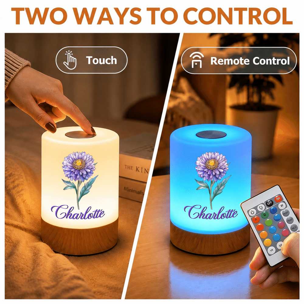 Personalized Birth Flower Dimmable Touch Control LED Night Light with Name Bedroom Decor Birthday Gift for Mother Friend 6