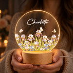 Veilleuse LED en acrylique personnalisée, style « Pearl », avec fleur de naissance, prénom et socle en bois – Décoration d'intérieur, cadeau de Noël pour femme 5