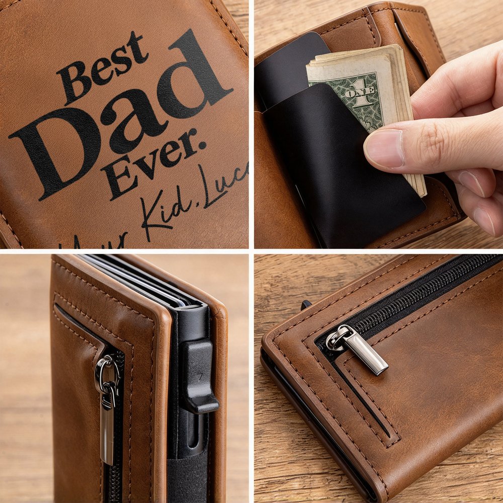 Personalised Best Dad Ever PU Leather Pop Up Wallet with Text and RFID Card Holder Christmas Birthday Gift for Dad 6