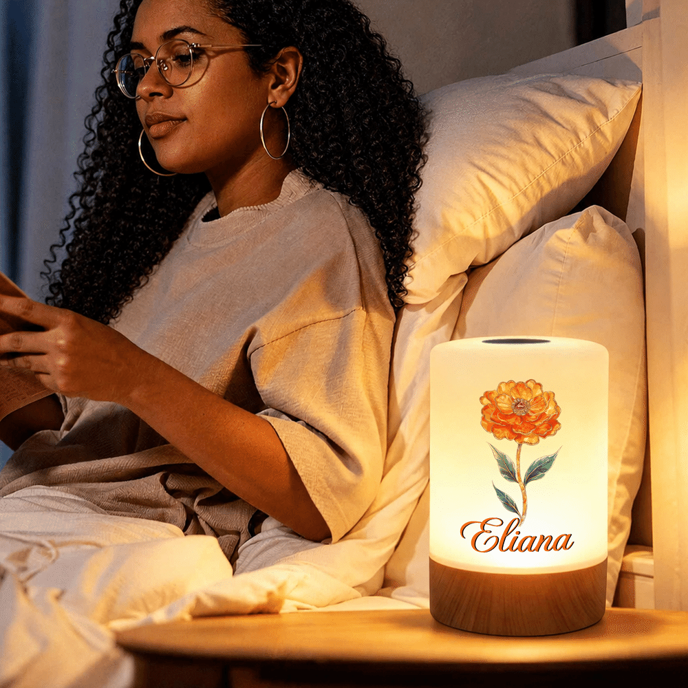 Personalized Birth Flower Dimmable Touch Control LED Night Light with Name Bedroom Decor Birthday Gift for Mother Friend 4