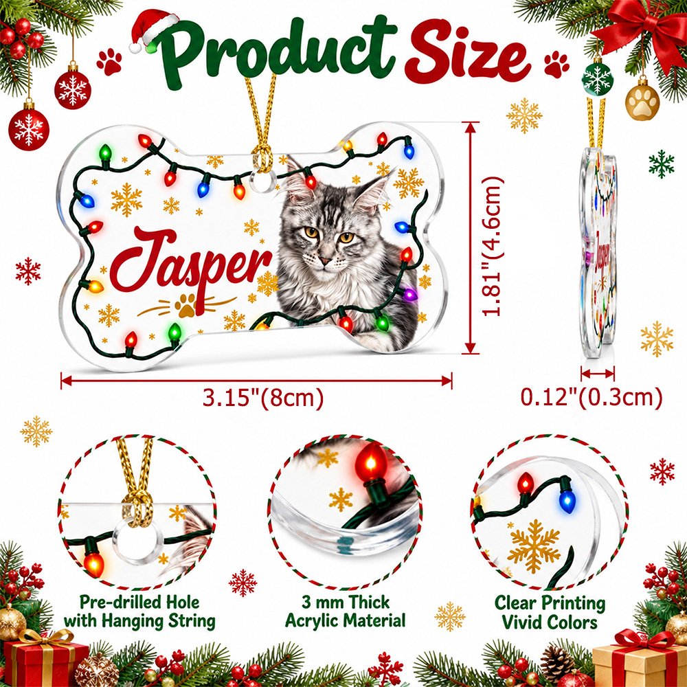 Personalised Christmas String Light Bone Shape Acrylic Ornament with Photo and Name Christmas Tree Decor Holiday Gift for Pet Owners 6