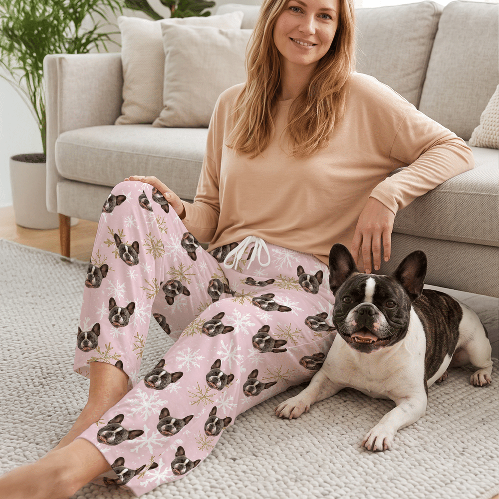 Pantalones de pijama suaves personalizados con fotos de la cara (de 1 a 5) de un muñeco de nieve, Papá Noel y un reno, para uso diario. Regalo de Navidad para niños y la familia. 7