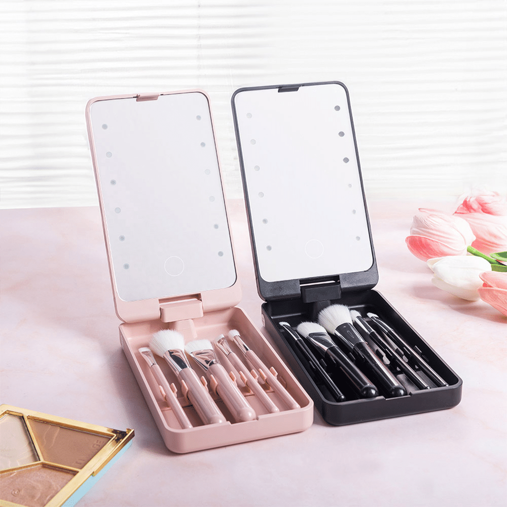 Personalized Birth Flower Butterfly 3D-Effect Artwork Cartoon Character Photo Makeup Brush Set with Name and LED Mirror Birthday Gift for Women 6