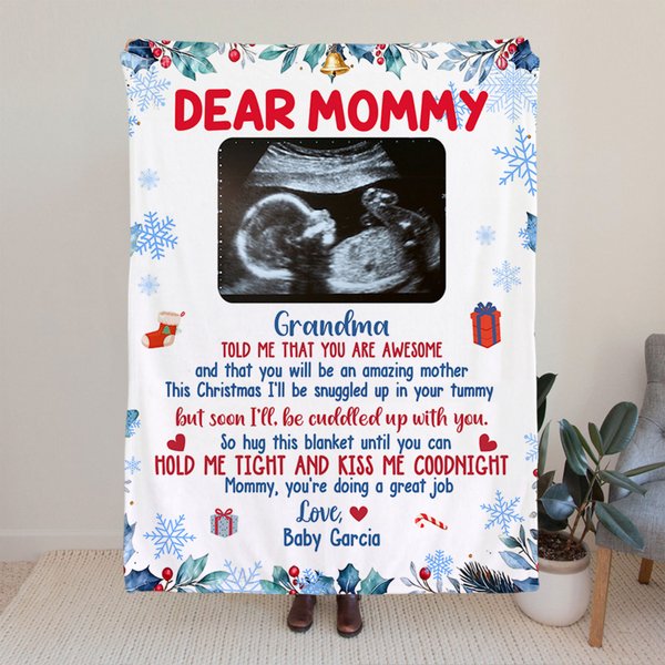 Personalised Multicolour Ultrasound Photo Soft Fleece Blanket with Name Pregnancy Room Decor Baby Shower Gift for Mum Grandmom