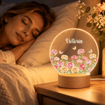 Veilleuse LED en acrylique personnalisée, style « Pearl », avec fleur de naissance, prénom et socle en bois – Décoration d'intérieur, cadeau de Noël pour femme 3