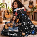 Personalized 3D-Style Art Cartoon Guitarist Photo Soft Hooded Blanket with Name Birthday Christmas Gift for Guitarist Music Lover 5