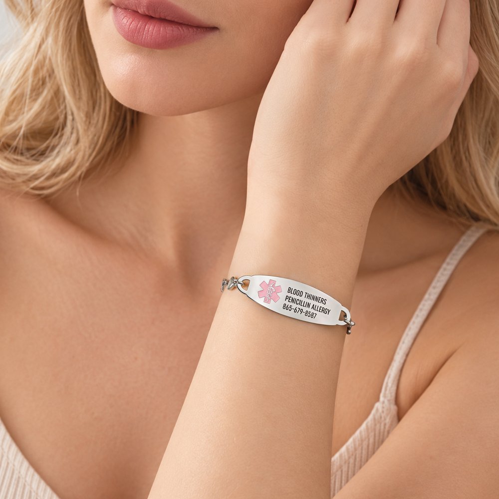 Personalized Medical Alert ID Bracelet with Engraved Medical Info Birthday Gift for Woman Diabetic Allergy Epilepsy Patient 6