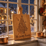 Personalized Christmas Tree Design Reversible Wooden Charcuterie Cutting Board with Handle and Text Housewarming Christmas Gift for Family Friends 2