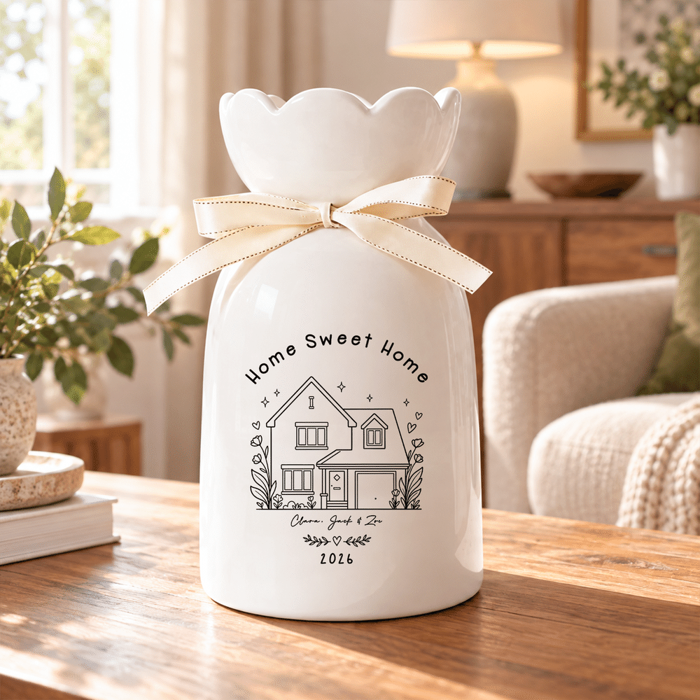 Personalised Simple Line Drawing Style House Photo Ceramic Vase with Title Text and Year  Housewarming Gift for Newlywed Couple Family 6