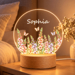 Veilleuse LED en acrylique personnalisée, style « Pearl », avec fleur de naissance, prénom et socle en bois – Décoration d'intérieur, cadeau de Noël pour femme 1