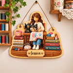 Personalized Cartoon Sewing Girl Character Wood Ornament with Name Tree Decor Christmas Gift for Sewing Lover Woman 5