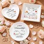 Personalized Best Friend Birth Flower Gold Rim Ceramic Trinket Jewellery Dish with 2 Names Birthday Anniversary Party Gift for Sisters Friends 6